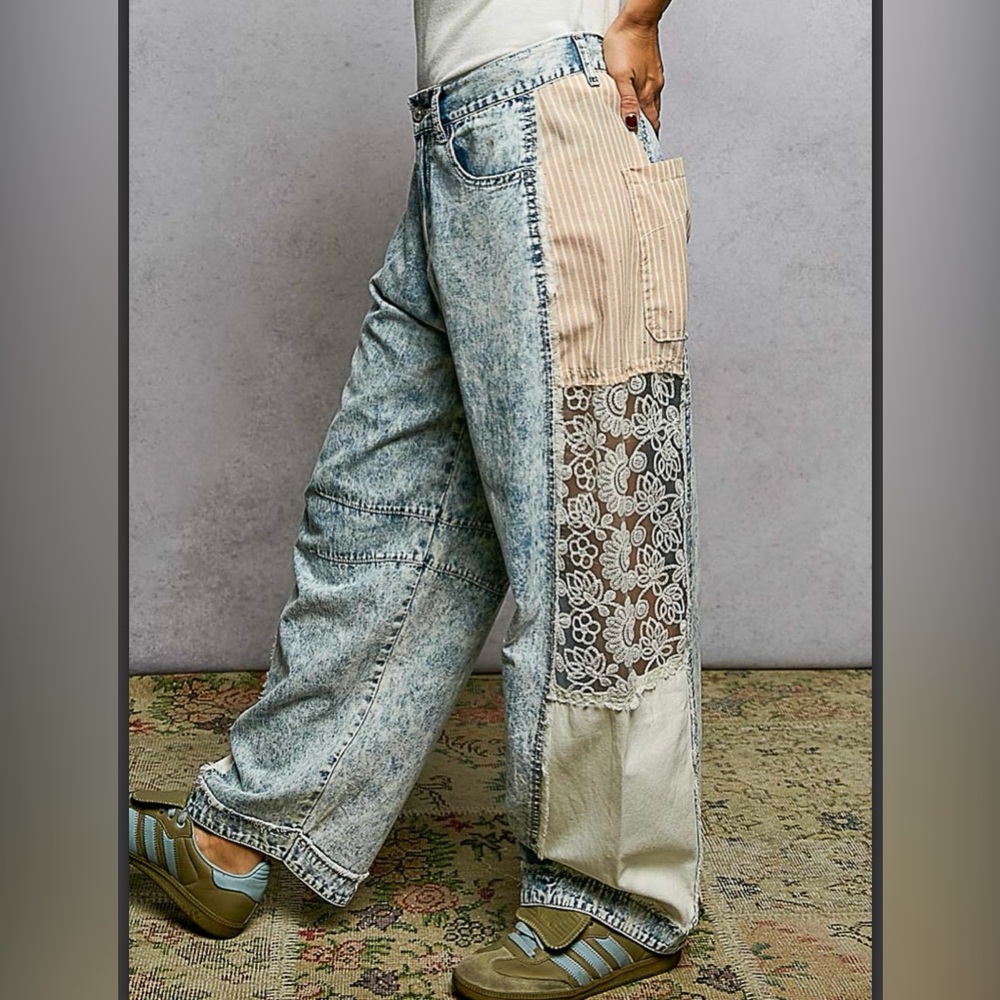 POL Stylish Denim with Lace Detail Barrel Design Small, Medium and Large
